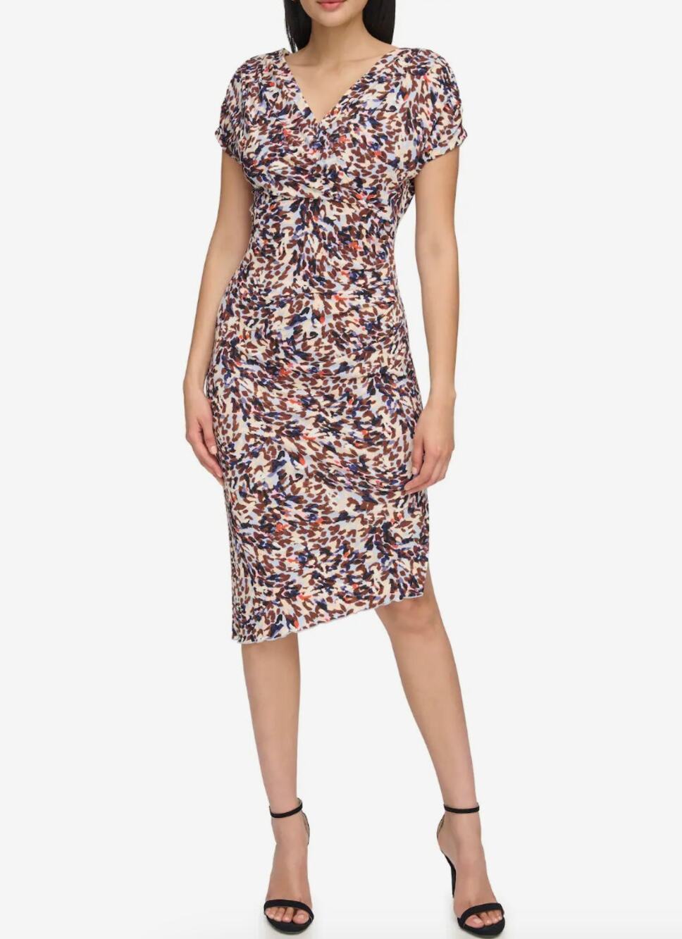 Vince Camuto Asymmetric Hem Draped Bodycon Dress Size 10 Stretch Jersey Ruched